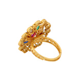 Gold Essentials Navaratna Antique Temple Ring