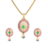 Gold Elegance Pink Blossom Traditional Pendant Set