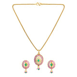 Gold Elegance Pink Blossom Traditional Pendant Set