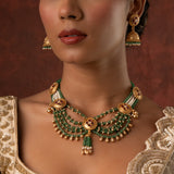 Gold Elegance Royal Emerald Kundan Pearl Necklace Set