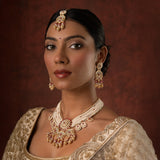 Gold Elegance Royal Heritage Pearl Maangtikka Necklace Set
