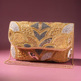 Golden Radiance Beaded Clutch Bag