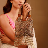 Golden Dusk Beaded Tassel Handbag