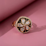Kundan Elegance Golden Blossom Statement Ring