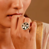 Kundan Elegance Golden Blossom Statement Ring