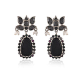 Silver Oxidised Ethnic Small Dangler Earrings - Antique Elegance