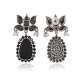 Silver Oxidised Ethnic Small Dangler Earrings - Antique Elegance