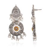 Silver Oxidised Pearl Beaded Dangler Earrings - Antique Elegance