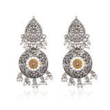 Silver Oxidised Pearl Beaded Dangler Earrings - Antique Elegance
