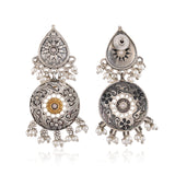 Silver Oxidised Pearl Beaded Dangler Earrings - Antique Elegance