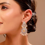 Silver Oxidised Pearl Beaded Dangler Earrings - Antique Elegance