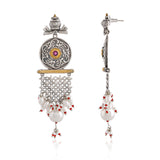 Silver Oxidised Pearl Drop Statement Earrings - Antique Elegance