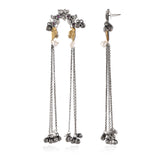 Dual Tone Parrot Motif Chain Tassel Earrings with Ghungroo Drops - Antique Elegance