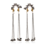 Dual Tone Parrot Motif Chain Tassel Earrings with Ghungroo Drops - Antique Elegance