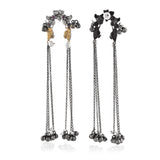 Dual Tone Parrot Motif Chain Tassel Earrings with Ghungroo Drops - Antique Elegance