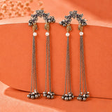 Dual Tone Parrot Motif Chain Tassel Earrings with Ghungroo Drops - Antique Elegance
