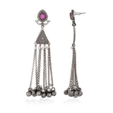Heart & Triangle Ghungroo Tassel Earrings - Antique Elegance