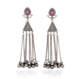 Heart & Triangle Ghungroo Tassel Earrings - Antique Elegance