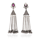 Heart & Triangle Ghungroo Tassel Earrings - Antique Elegance
