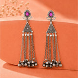 Heart & Triangle Ghungroo Tassel Earrings - Antique Elegance