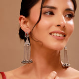 Heart & Triangle Ghungroo Tassel Earrings - Antique Elegance