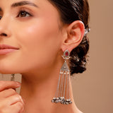 Heart & Triangle Ghungroo Tassel Earrings - Antique Elegance