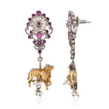 Floral Gaja Pearl Drop Dual Tone Earrings - Antique Elegance