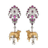Floral Gaja Pearl Drop Dual Tone Earrings - Antique Elegance