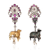 Floral Gaja Pearl Drop Dual Tone Earrings - Antique Elegance