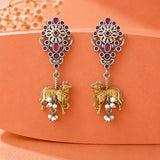 Floral Gaja Pearl Drop Dual Tone Earrings - Antique Elegance
