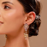 Floral Gaja Pearl Drop Dual Tone Earrings - Antique Elegance