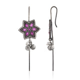 Pink Floral Oxidised Ear Cuffs - Antique Elegance