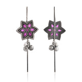 Pink Floral Oxidised Ear Cuffs - Antique Elegance
