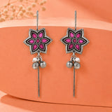 Pink Floral Oxidised Ear Cuffs - Antique Elegance