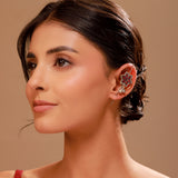Pink Floral Oxidised Ear Cuffs - Antique Elegance