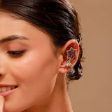 Pink Floral Oxidised Ear Cuffs - Antique Elegance
