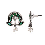 Emerald Paisley Dual Tone Stud Earrings - Antique Elegance