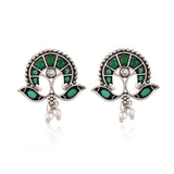 Emerald Paisley Dual Tone Stud Earrings - Antique Elegance