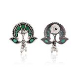 Emerald Paisley Dual Tone Stud Earrings - Antique Elegance
