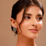 Emerald Paisley Dual Tone Stud Earrings - Antique Elegance