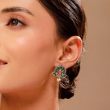 Emerald Paisley Dual Tone Stud Earrings - Antique Elegance