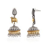 Dome Jhumka Pearl Drop Dual Tone Earrings - Antique Elegance