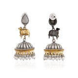 Dome Jhumka Pearl Drop Dual Tone Earrings - Antique Elegance