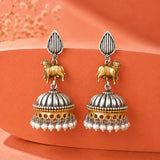 Dome Jhumka Pearl Drop Dual Tone Earrings - Antique Elegance
