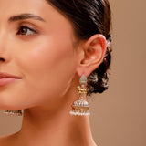Dome Jhumka Pearl Drop Dual Tone Earrings - Antique Elegance