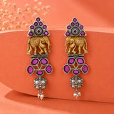 Gaja Pink Stone Dangler Dual Tone Earrings - Antique Elegance