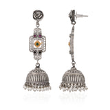 Rose Stud Long Jhumka Pearl Drop Earrings - Antique Elegance