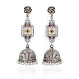 Rose Stud Long Jhumka Pearl Drop Earrings - Antique Elegance