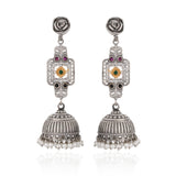 Rose Stud Long Jhumka Pearl Drop Earrings - Antique Elegance