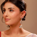 Rose Stud Long Jhumka Pearl Drop Earrings - Antique Elegance